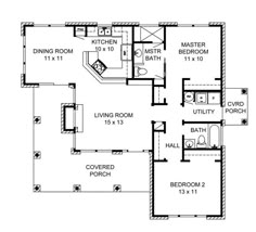 the floor plan for a two bedroom, one bath house with an attached living area