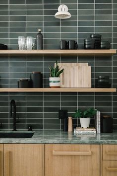 the kitchen counter is clean and ready for us to use