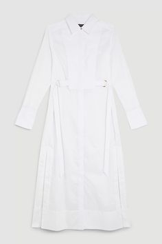 Cotton Poplin Collared Woven Midi Shirt Dress | Karen Millen Elegant Cotton Dress With Cuffed Sleeves, Midi Shirt Dress, Midi Length Dress, Buckle Belt, Karen Millen, Fashion Face, Cuff Sleeves, Cotton Poplin, Style Design