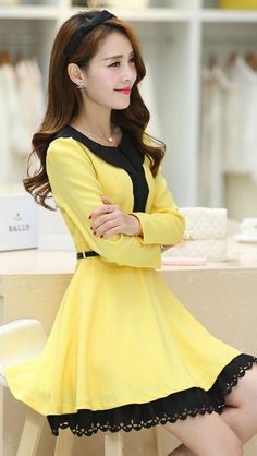 Korean Fashion Yellow, Dresses For Spring, Dress Layered, Outfits To Copy, Korean Fashion Dress, Vestidos Vintage, Most Wanted, Trending Fashion, Layered Skirt