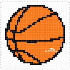 an orange and black basketball pixellated in squares