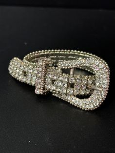 Vintage retro belt buckle bangle diamante glass paste rhinestone wide link  high end statement bracelet adjustable 1980s 1990s silver tone adj 16-20 cm Stunning Link Belt, Buckle Bracelet, Statement Bracelet, Belt Buckle, Belt Buckles, Favorite Jewelry, Cuff Bracelets, 20 Cm, Retro Vintage