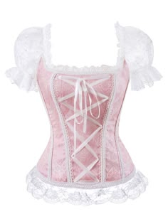 Plus Size Burlesque, Palace Clothing, Blouse Corset, Stand Collar Top, Bustier Lingerie, Burlesque Costumes, Corset Blouse, Style Steampunk, Pink Corset