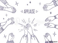 many hands reaching up to each other with the word applause above them in black and white