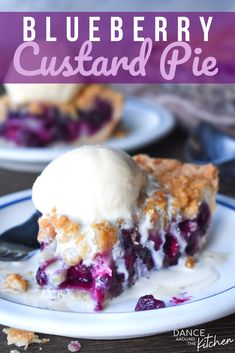 blueberry custard pie with ice cream on top