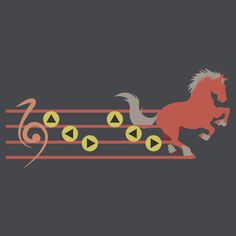 a horse is jumping over some balls on a track with music notes in the background