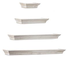 three wooden shelfs are shown against a white background