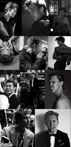 Black and White collage of Austin Butler Hot Celebrities Male, Austin Butler Shirtless, Black And White Collage, White Collage, Boyfriend Aesthetic, Movie Couples, Austin Butler, Dream Guy, Robert Pattinson