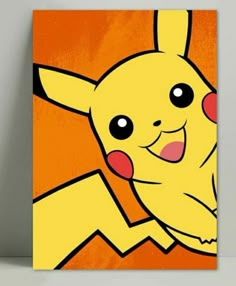 a painting of a pikachu on an orange background is featured in this image