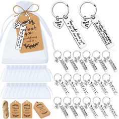 wedding favors and keychains with thank you tags