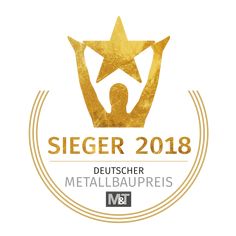 the logo for the german metalbaupre awards, with gold stars on it