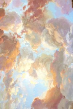 Rennaissance Art Clouds, Ethereal Art Background, Heavenly Clouds Painting, Clouds Painting Wallpaper, Paintings Of Clouds, Cloud Ceiling Painting, Sky Ceiling Bedroom, Mural Clouds