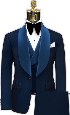 Elegant Blue Double Breasted Suit For Semi-formal Occasions, Blue Tuxedo Three-piece Suit For Party, Elegant Notch Lapel Suits For Gala, Tailored Sets For Black-tie Events, Blue Tuxedo Style Three-piece Suit For Wedding, Luxury Blue Suits For Black-tie Events, Blue Tuxedo Blazer For Wedding, Blue Tuxedo Blazer For Black-tie Events, Royal Blue Notch Lapel Suit For Wedding