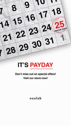 a calendar with the words it's payday on it and an image of a red