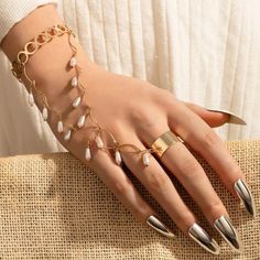 This Single Boho Layered Chain Hand Cascading Chain Mitten Sleeve Cuff Is A Wonderful Addition To Your Wardrobe And Your Style! This Dainty And Delicate Piece Is Very Unique And Classy And Can Be Worn On Either Your Right Or Left Hand! Flattering And Easy To Wear! This Piece Is A Hybrid Of A Ring And A Bracelet! Sure To Get Lots Of Compliments! Wrist Cuff Is Adjustable. Great For Formal Dances (Prom, Homecoming, Winter Ball) Formal Events (Galas, Weddings, Bridal, Sweet 16, Quinceaneras), Dates, Ring Party Jewelry, Hand Chain Jewelry, Finger Bracelets, Hand Chain Bracelet, Open Bangle, Gold Bracelet For Women, Vintage Punk, Hand Chain, Charm Rings