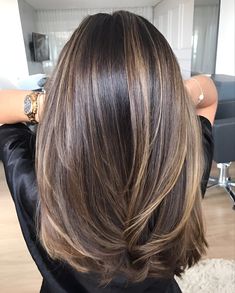 Straight Brown Medium Length Hair, Medium Length Haircut With Layers Blonde Highlights, Brunette Golden Highlights, Brown Glaze Hair, Hair Cuts Medium, Hair Spring, Hairstyle Color, Inspo Hair