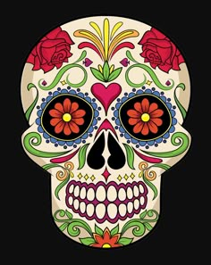 a colorful skull with flowers on it