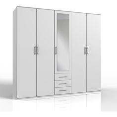 a white wardrobe with two doors and three drawers