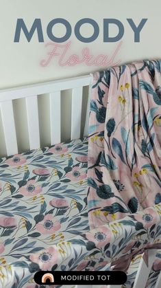 crib bumper blue Moody Floral Nursery, Modern Crib Bedding