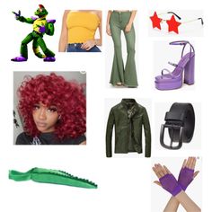 a collage of different items including shoes, gloves and other things to wear with them