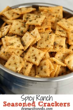 a bowl filled with crackers sitting on top of a stove