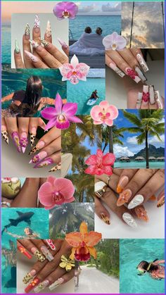 Tropical Nails Aesthetic, Nail Mood Board, Inspo Wallpaper Aesthetic, Nail Art Designs Heart, Heart Nail Art Tutorial, Nails Inspo 2023, Summer Collages, Nails Wallpaper