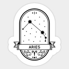 an aris sticker with the zodiac sign and stars on it's side