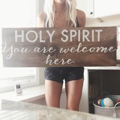 Holy Spirit You are welcome here. by GracedandCo on Etsy https://www.etsy.com/listing/240679855/holy-spirit-you-are-welcome-here Things I Want, Apartment Life, Pallet Signs, Humble Abode, Diy Signs, Wooden Sign, Apartment Living, First Home, My Dream Home