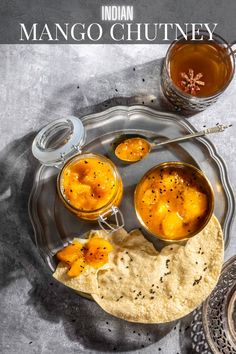 Indian mango chutney in a jar and a bowl with some poppadoms on a plate. Indian Mango, Mango Chutney, Chutney Recipe, Dip Recipes Easy, Curry Chicken Recipes, Chutney Recipes