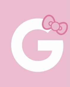 the letter g with a bow on it's head is shown in pink and white