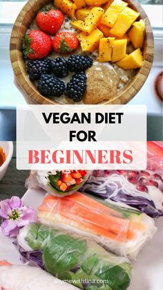 vegan diet for beginners with fruits, vegetables and meats in a bowl