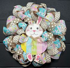 a wreath that has a bunny on it