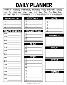 the daily planner is shown in black and white