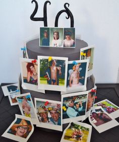 a cake decorated with photos and the number twenty four on top is surrounded by other pictures