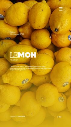 a bunch of lemons stacked on top of each other with the word lemon written below them