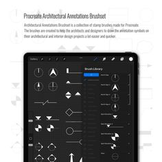 an ipad screen with the text procreto architectural annotation brusheset on it