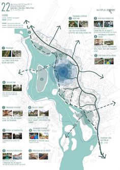 a map showing the location of several different areas in the city, including water and buildings