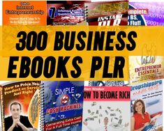 many books are stacked together with the title'300 business ebooks plr '