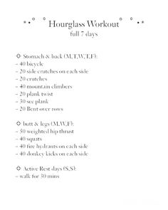 the workout schedule is shown with instructions for how to do it