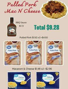 an advertisement for macaroni and cheese with prices