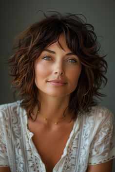 35+ Stylish Shag Hairstyles for Women Over 50 That Will Freshen Up You – CreativeBooster Artist Hairstyles Women, Shoulder Length Messy Hair, French Shag Haircut Medium, Med Curly Hairstyles, Shag Hairstyles Bangs, Short Wavy Shag With Bangs, Style Shaggy Hair, Curly Haircut Bangs, Shag Hairstyles Curly Hair