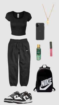 #outfitinspo #basic #blackandwhite Fitness Wear Outfits, Stylish Summer Outfits, Outfit Inspo Casual, Trendy Outfits For Teens, Cute Lazy Day Outfits, Cute Comfy Outfits, Swaggy Outfits, Simple Trendy Outfits, Cute Everyday Outfits