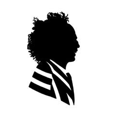 a black and white silhouette of a man's head with curly hair, wearing a scarf