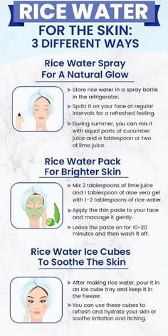 RICE WATER FOR THE SKIN Rice Water For Face, Natural Face Skin Care, Good Skin Tips, Home Beauty Tips, Rice Water, Perfect Skin Care Routine, Skin Care Remedies, Skin Care Solutions