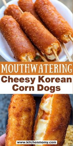 cheesey korean corn dogs with text overlay