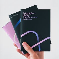 three books in the palm of a person's hand, with text reading bring light to digital information services