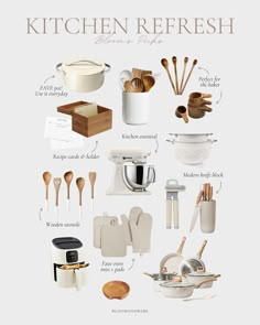 the kitchen refreshh poster is shown in white and features wooden utensils