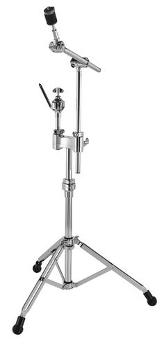 a drum stand with two drums on it's legs and one leg raised up to the