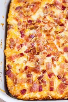 Keto Breakfast Casserole, Baked Breakfast Casserole, Casserole Breakfast, Best Keto Breakfast, Breakfast Potato Casserole, Baked Breakfast, Breakfast Casserole Bacon, Bacon Cauliflower, Keto Bacon