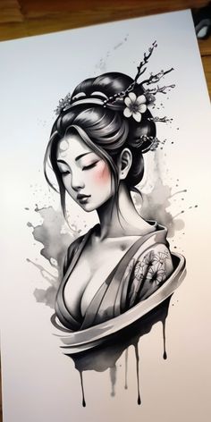 JAPANESE SAMURAI ORIENTAL WOMAN ART TATTOO DESIGN